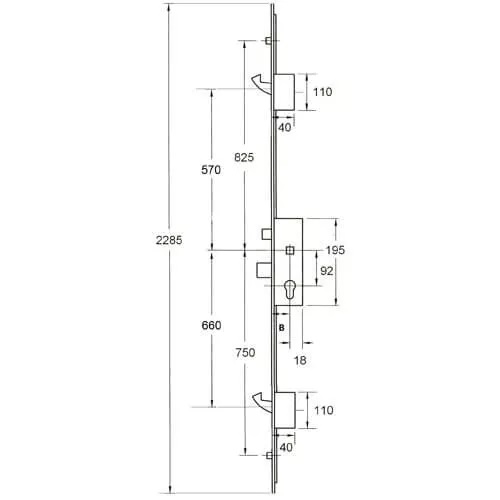 GU 2 Hook 2 Outboard Roller Lift Lever (Option 2 Locking)